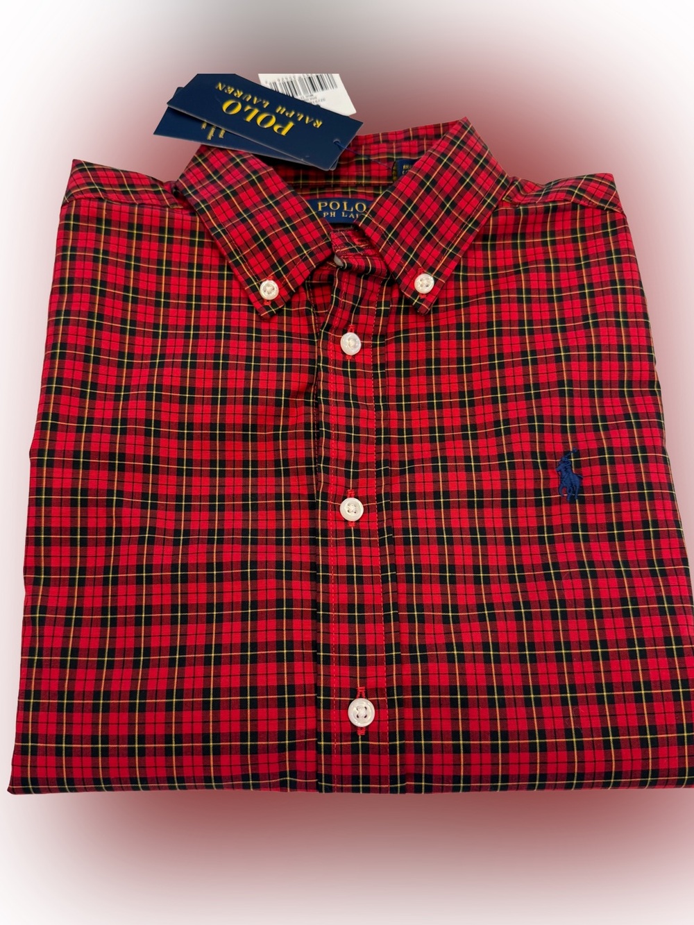 Polo Ralph Lauren Boys Red Tartan Plaid Button Down Shirt Long Sleeves Sz 7 NWT